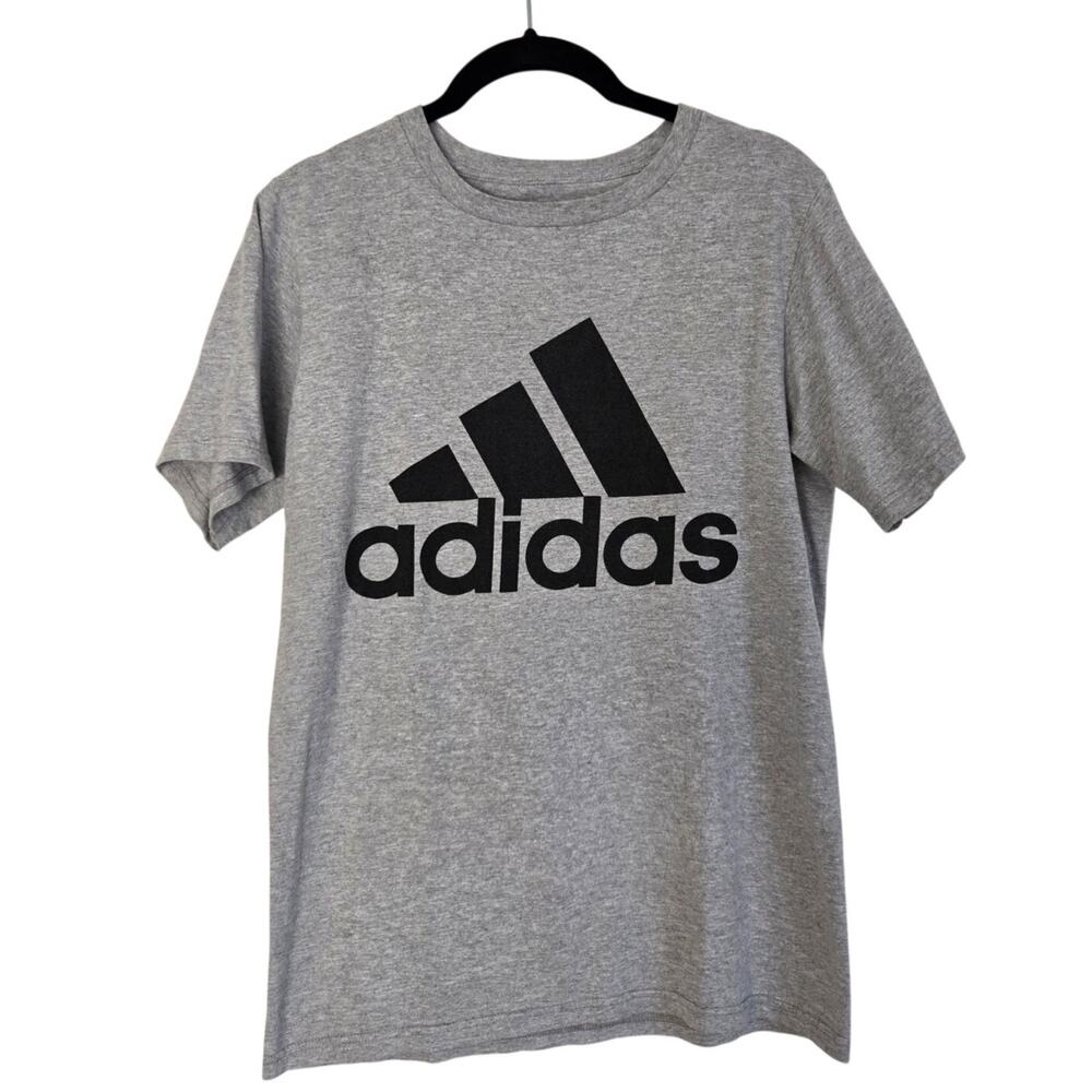 Adidas Heather Gray Badge of Sport Graphic T‑Shirt Athletic Logo Tee Size Small
